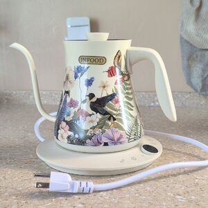 InfOOD Floral Gooseneck Electric Kettle - Cream with Multicolor Floral Print